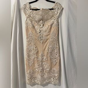 Soieblu Nude/Gold Embellished Sheath Dress